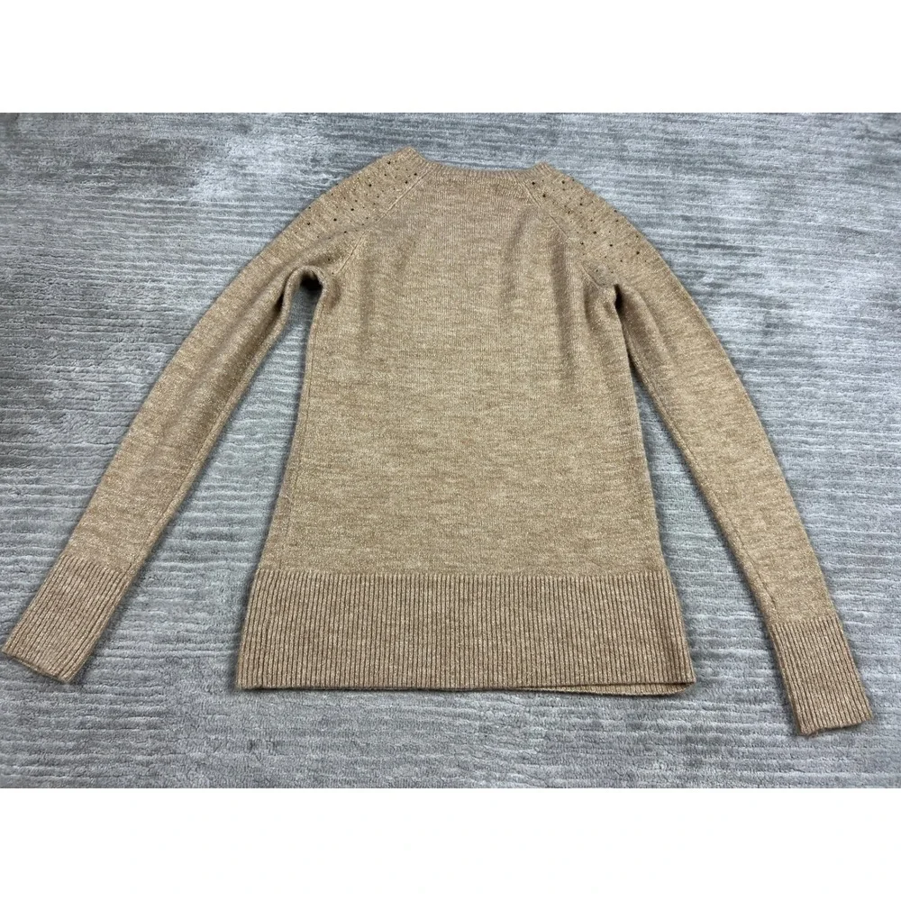 Apt. 9 Sweater Womens XS Tan Metallic Rhinestone Crew Neck Pullover Shimmer‎